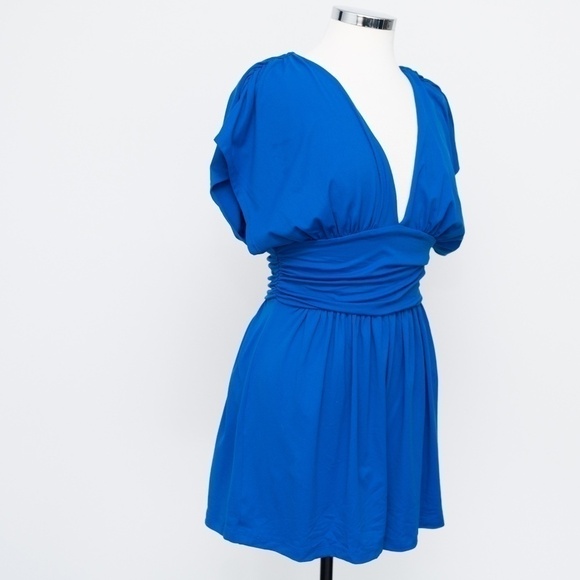 Susana Monaco Gathered V-Neck Stretch Romper | Sapphire Blue | L | NWT - Picture 3 of 12